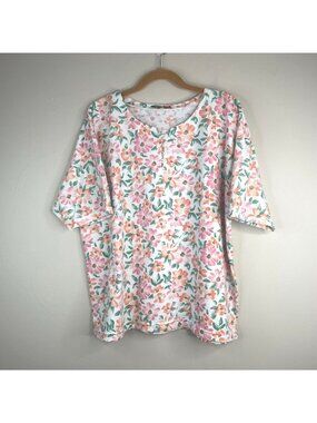 Vintage 80s Top Women 2X Garden Floral Button Detail Dainty Granny Pullover Knit